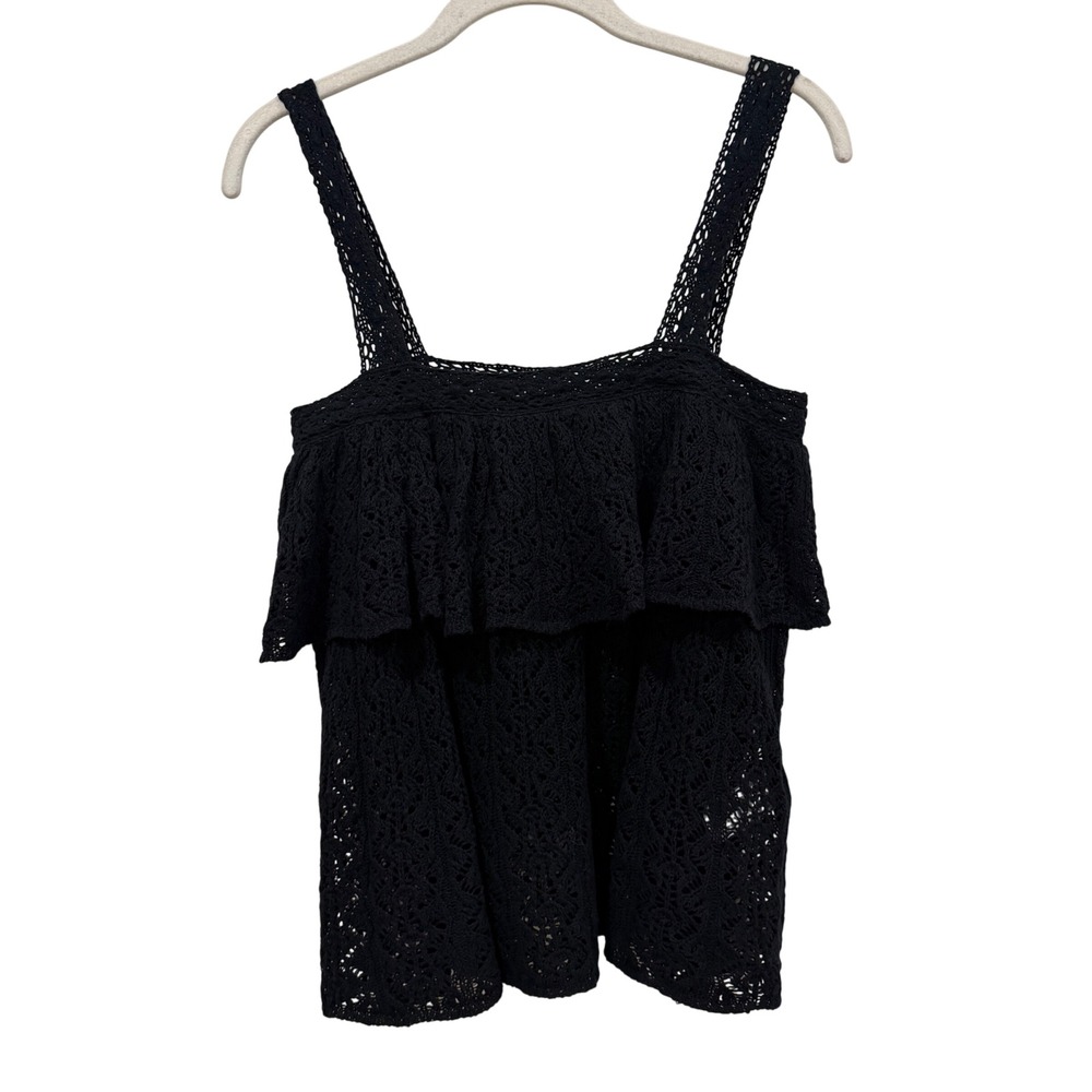Zara Black Crochet Knit Ruffle Tiered Camisole‎ Top XS 3969/005/800